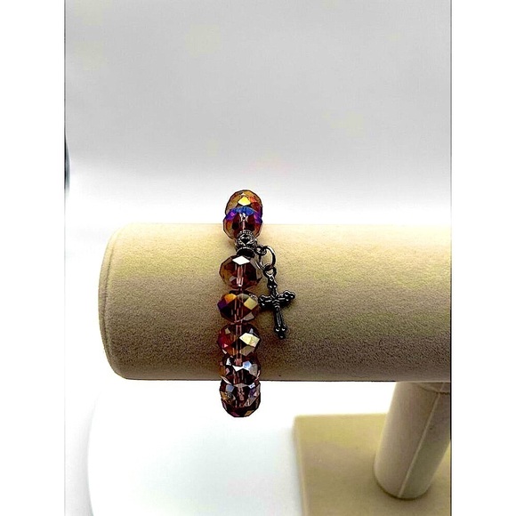 Vintage Layered Silver Chain & Purple Bead Necklace Bracelet Set N57 - Picture 9 of 9